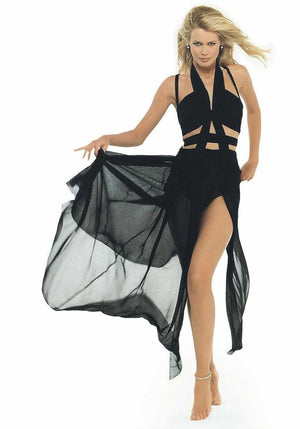 1995 Chanel by Karl Lagerfeld Iconic Runway Campaign Black Cut-Out High Slit Maxi Dress