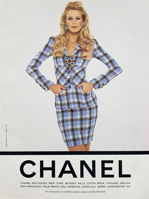 1995 Chanel by Karl Lagerfeld Runway Periwinkle Plaid Wool Barbie Jacket & Skirt