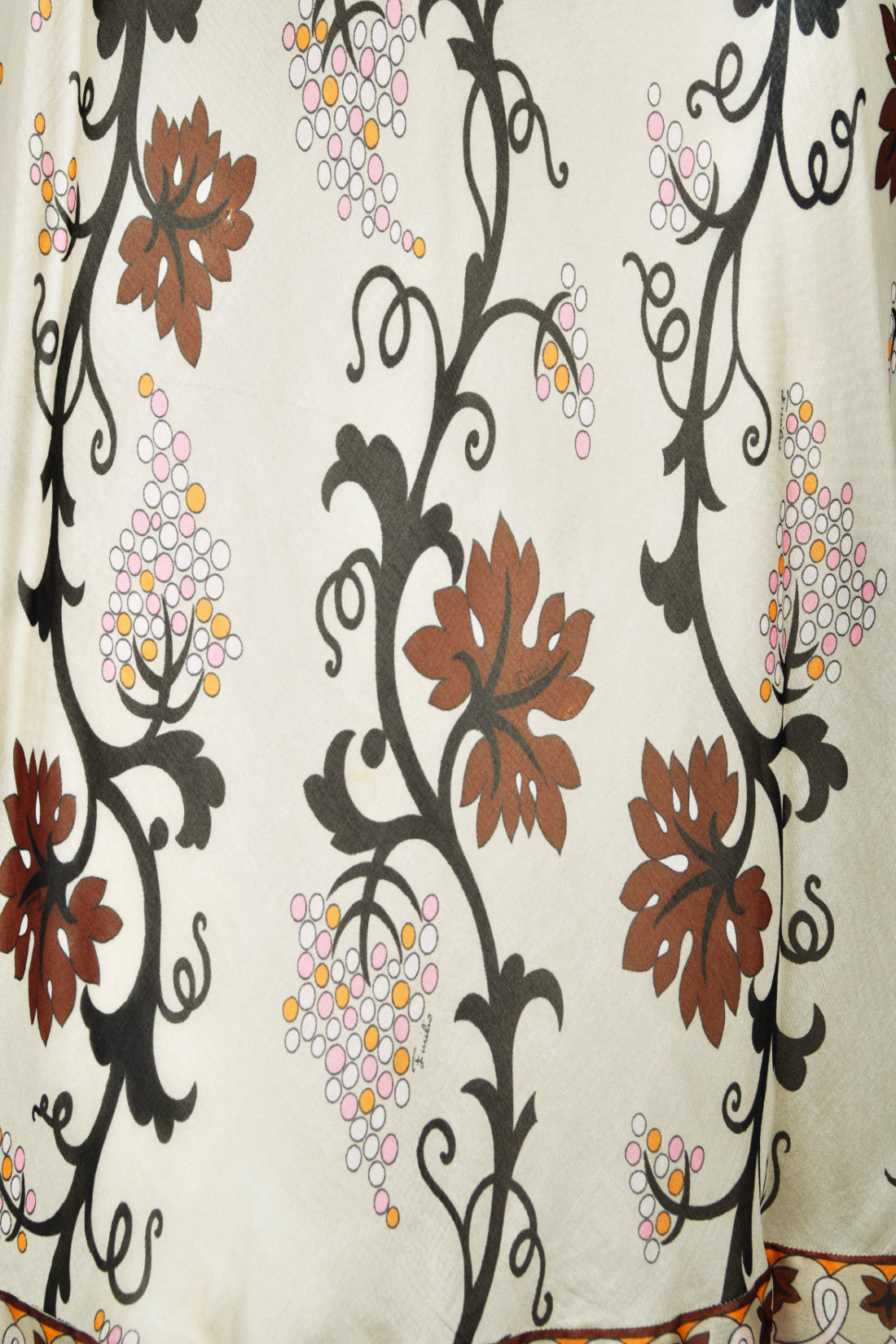 1972 Emilio Pucci Grapevine Motif Sheer Silk Organza Billow-Sleeve Maxi Dress