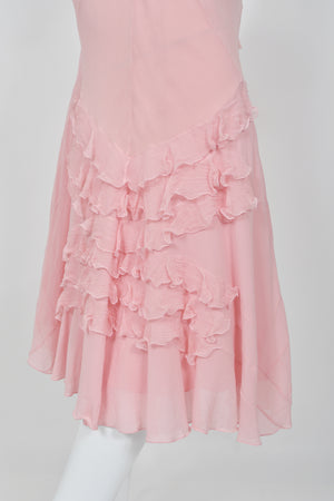 2004 Christian Dior by John Galliano Pastel Pink Silk Tiered Ruffle Bias-Cut Dress