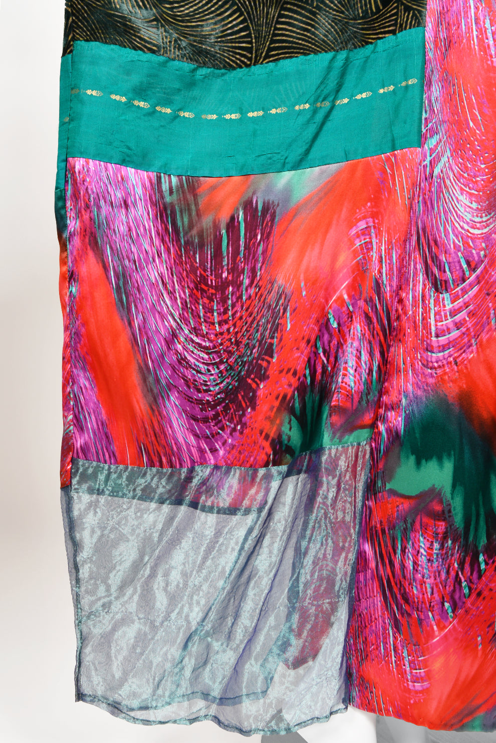 1970 Thea Porter Couture Colorful Patchwork Sheer Silk Bohemian Abaya Caftan