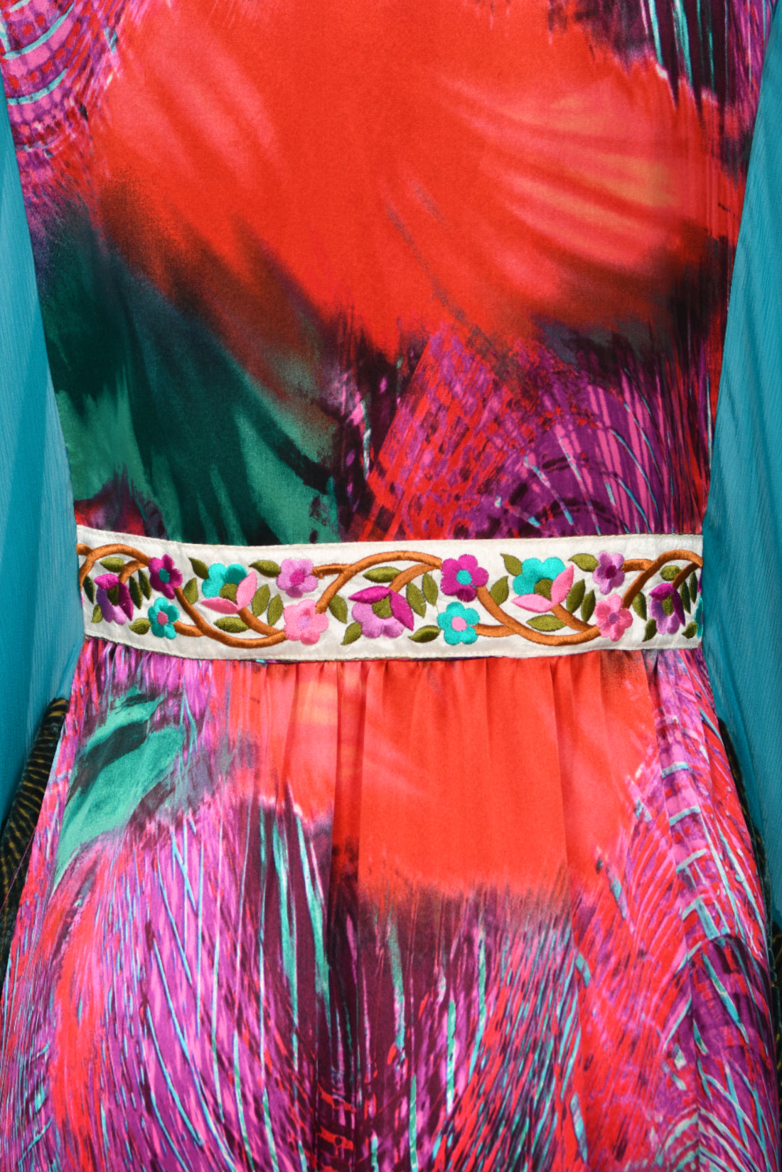 1970 Thea Porter Couture Colorful Patchwork Sheer Silk Bohemian Abaya Caftan