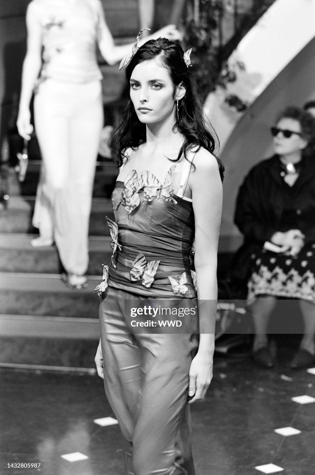 1998 Dolce &amp; Gabbana 'Stromboli Collection' Hand-Painted Butterflies Grey Sheer Silk Corset Gown