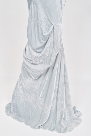 2006 Christian Dior by John Galliano Ice Blue Silk Velvet Asymmetric Draped Bias-Cut Gown