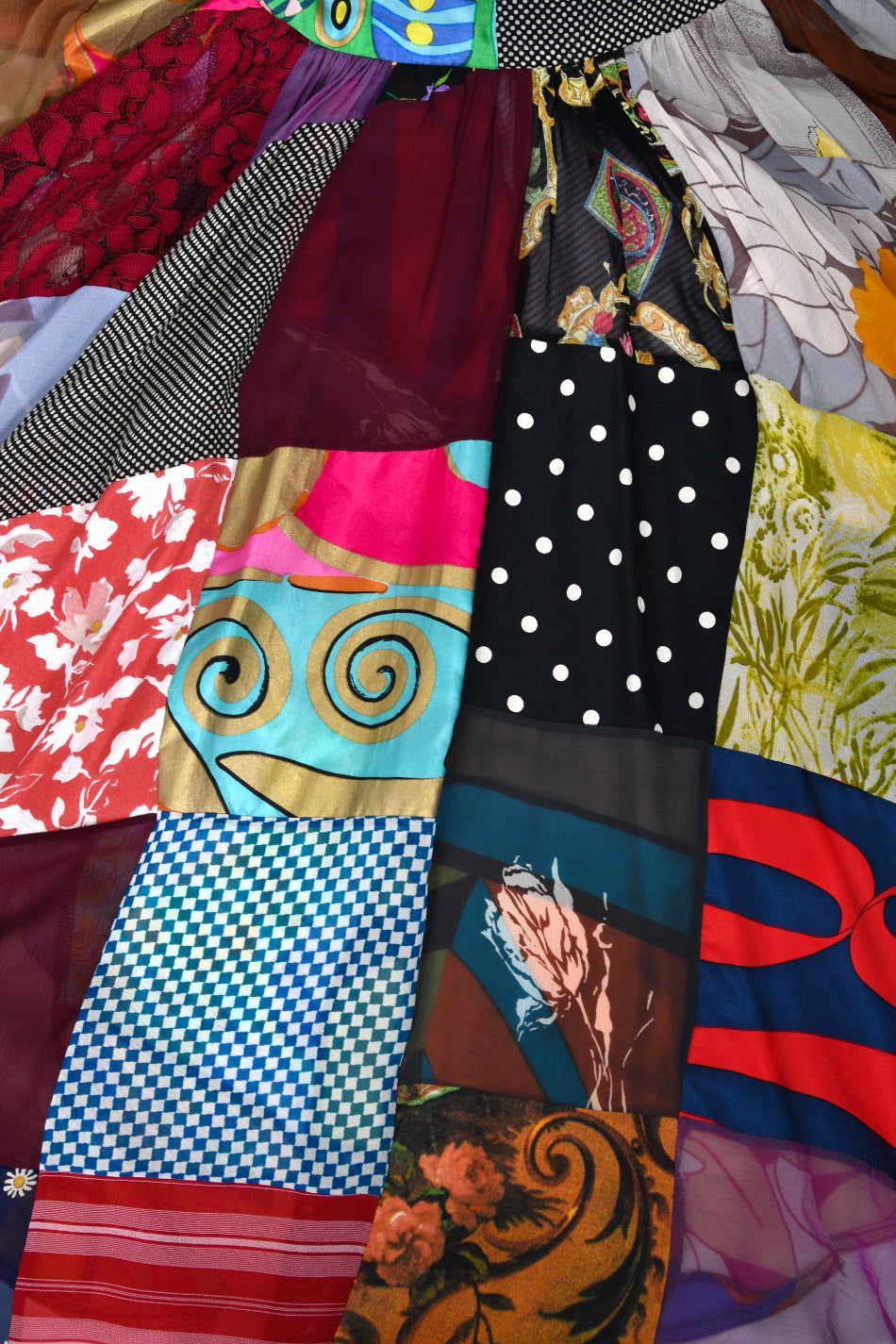 1993 Dolce &amp; Gabbana Documented Colorful Patchwork Silk Hourglass Flounce Gown