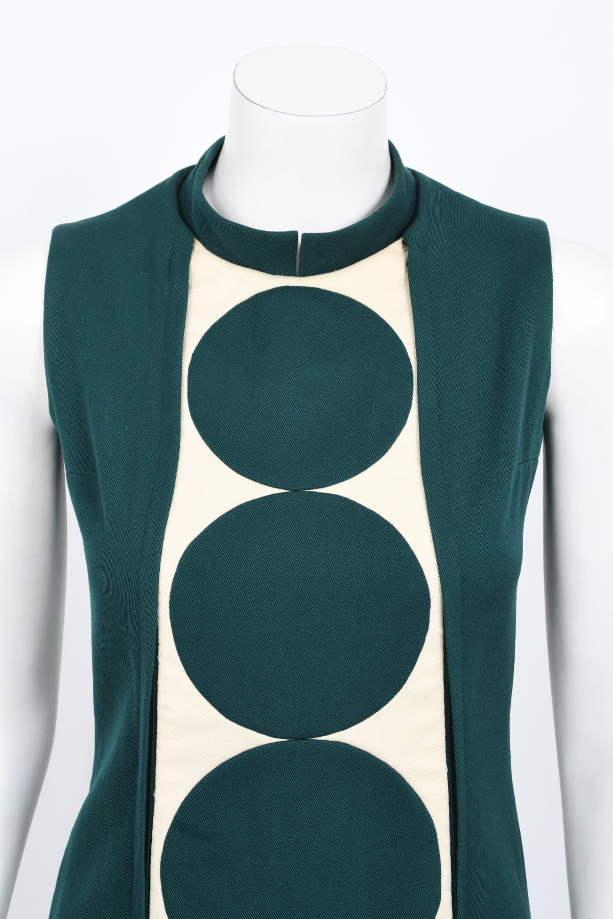 1966 Jacques Esterel Haute Couture Documented Teal Green Op-Art Mod Dress