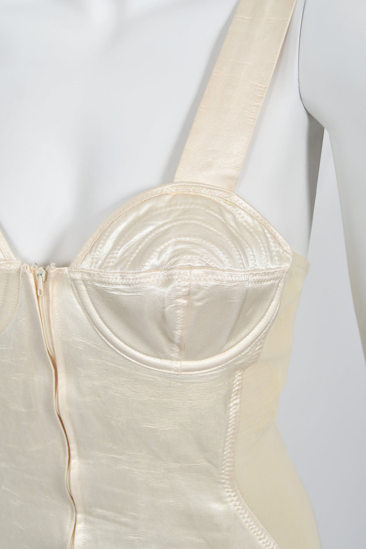 1988 Jean Paul Gaultier Cream Stretch Satin Cone Bra Bustier Corset Mini Dress