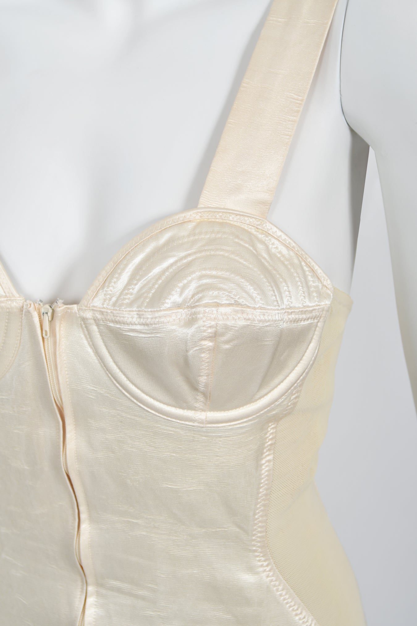 1988 Jean Paul Gaultier Cream Stretch Satin Bustier Corset Mini Dress - Timeless Vixen 1988 Jean Paul Gaultier Cream Stretch Satin Bustier Corset Mini Dress - Timeless Vixen