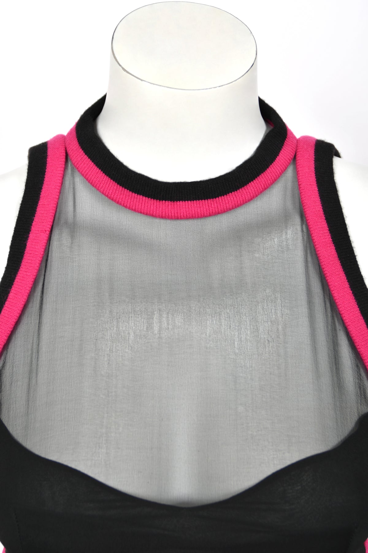 1994 Chanel by Karl Lagerfeld Black Sheer Silk Chiffon Pink Cashmere Trimmed Maxi Dress w/ Shawl