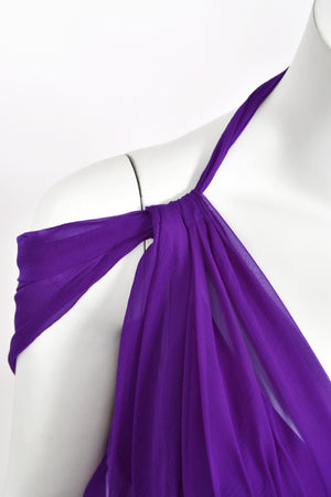 2011 Christian Dior by John Galliano Royal Purple Sheer Silk Low-Cut Asymmetric Goddess Gown