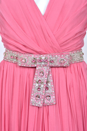 2008 Christian Dior by John Galliano Resort Pink Silk Low-Cut Jeweled Belt Pleated Gown