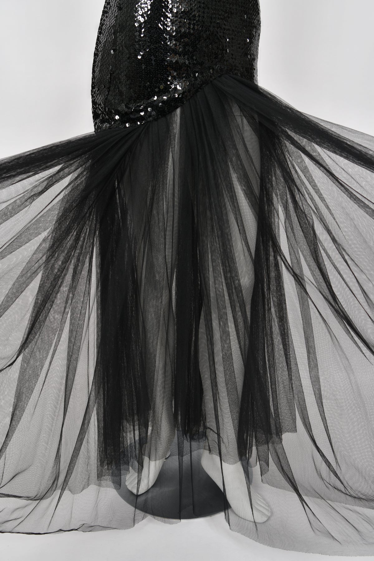 1986 Thierry Mugler &#39;Hiver Russe&#39; Collection Black Sequin Bustier Sheer Gown