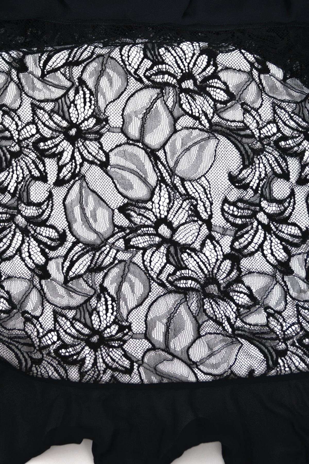 1994 Chanel by Karl Lagerfeld Cruise Collection Sheer Black Lace Ruffle-Trim Lingerie Gown