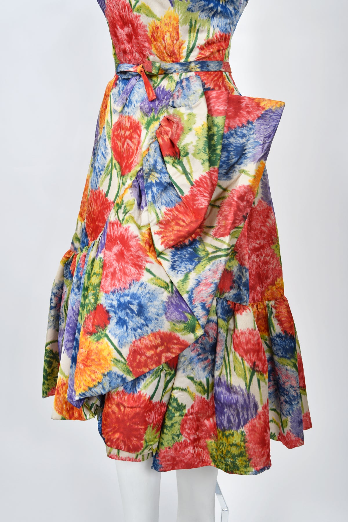 1958 Arnold Scaasi Couture Colorful Floral Silk Strapless Dress &amp; Swing Jacket