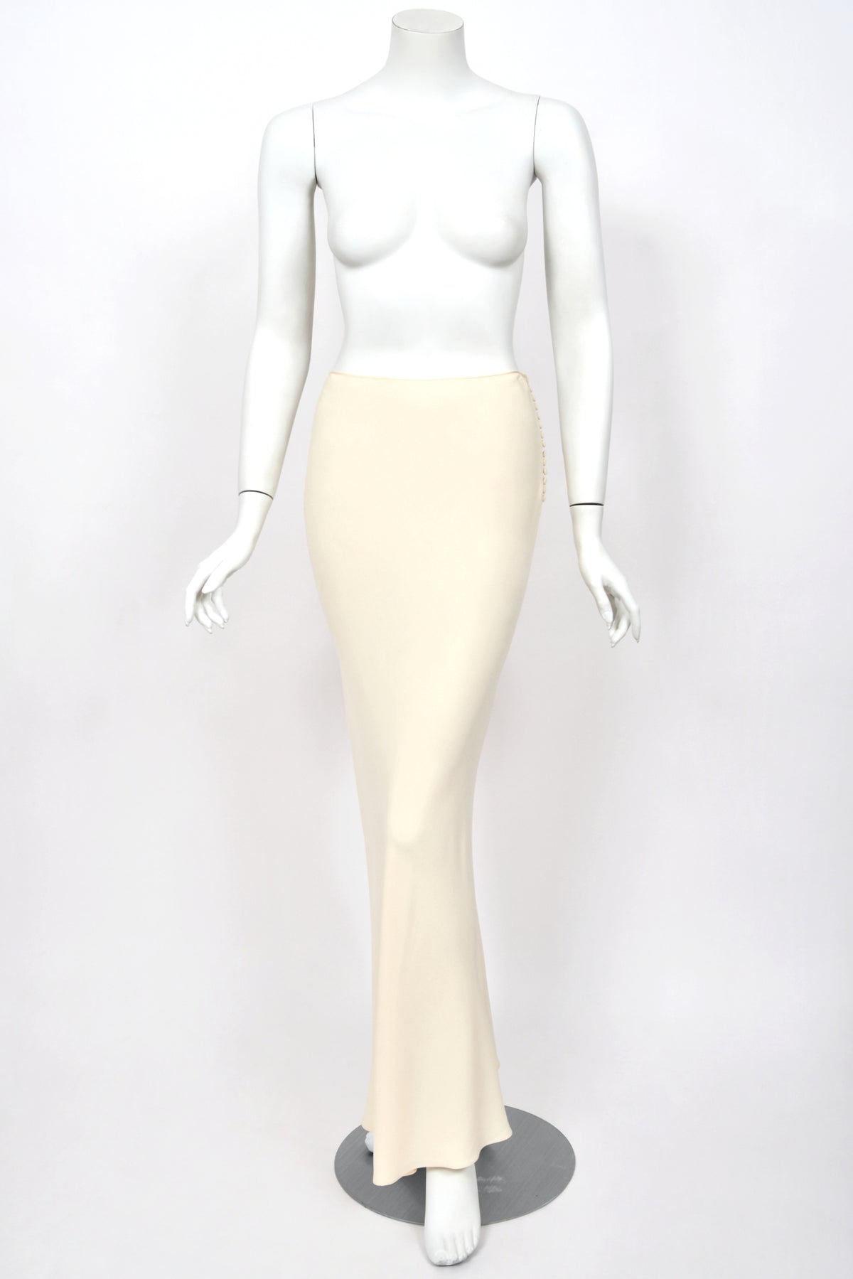 1998 John Galliano 'Haut Bohème' Collection Ivory Fitted Textural Jacket & Bias-Cut Maxi Skirt Set