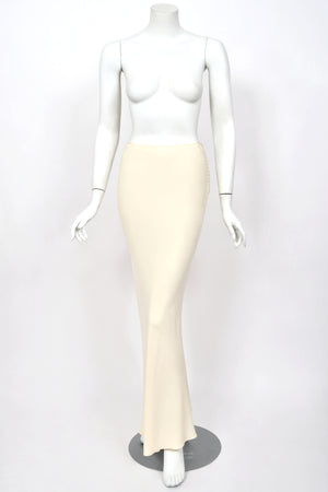 1998 John Galliano 'Haut Bohème' Collection Ivory Fitted Textural Jacket & Bias-Cut Maxi Skirt Set