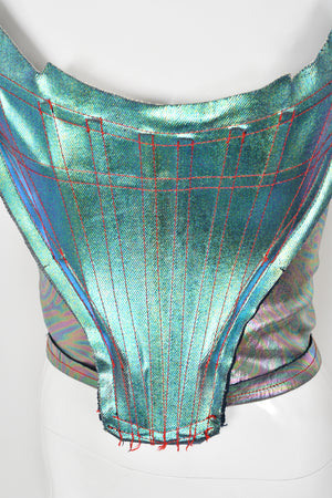 1993 Vivienne Westwood Runway Metallic Foiled Denim Corset Bustier & Matching Pants