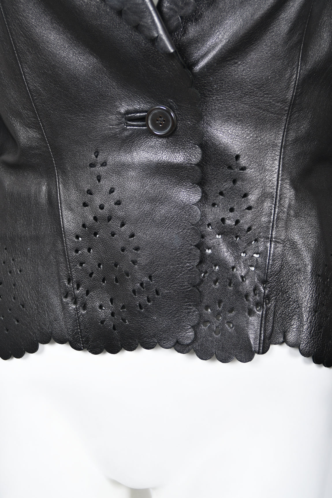 1997 Alexander Mcqueen for Givenchy Runway Black Leather Cutwork Blazer Jacket