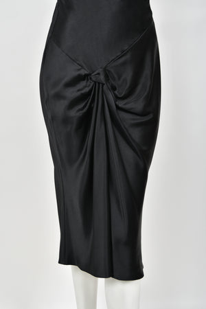 2004 Christian Dior by John Galliano Black Silk Backless Draped Pearls Bias-Cut Dress