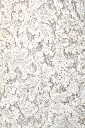 1956 Pierre Balmain Haute Couture Ivory French Lace Strapless Bustier Full-Skirt Dress