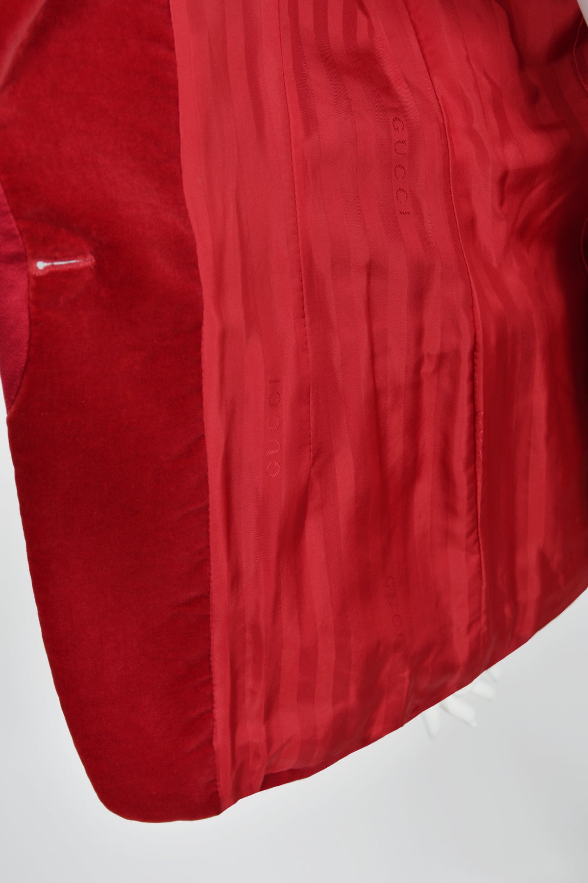 1996 Tom Ford for Gucci Red Velvet &#39;Gwenyth Paltrow&#39; Tailored Jacket Pantsuit