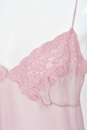 1999 Christian Dior by John Galliano Lilac Sheer Silk & Lace 'Lingerie' Camisole Pants Set