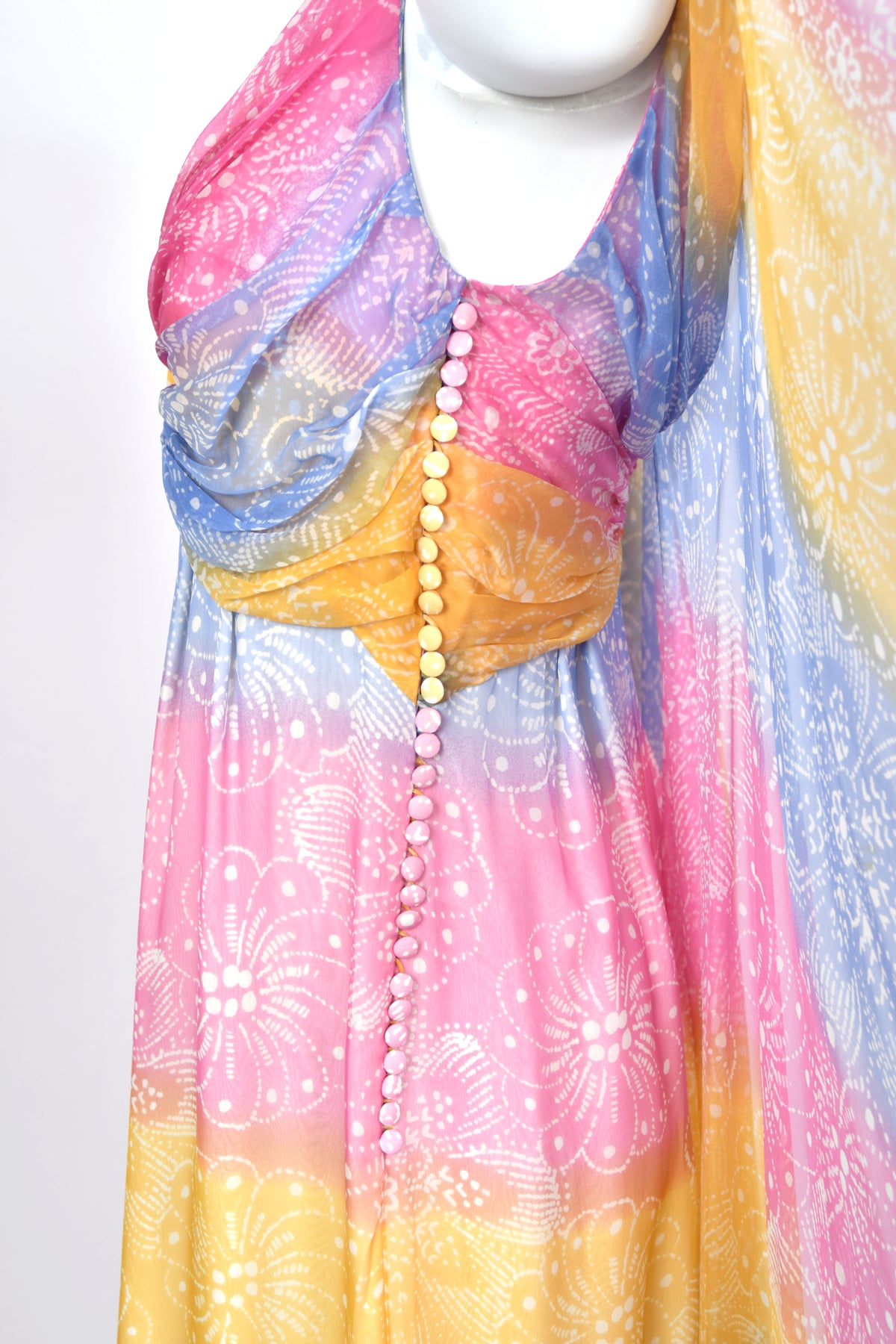 2008 Christian Dior by John Galliano Resort Collection Colorful Silk Draped Cape Goddess Gown
