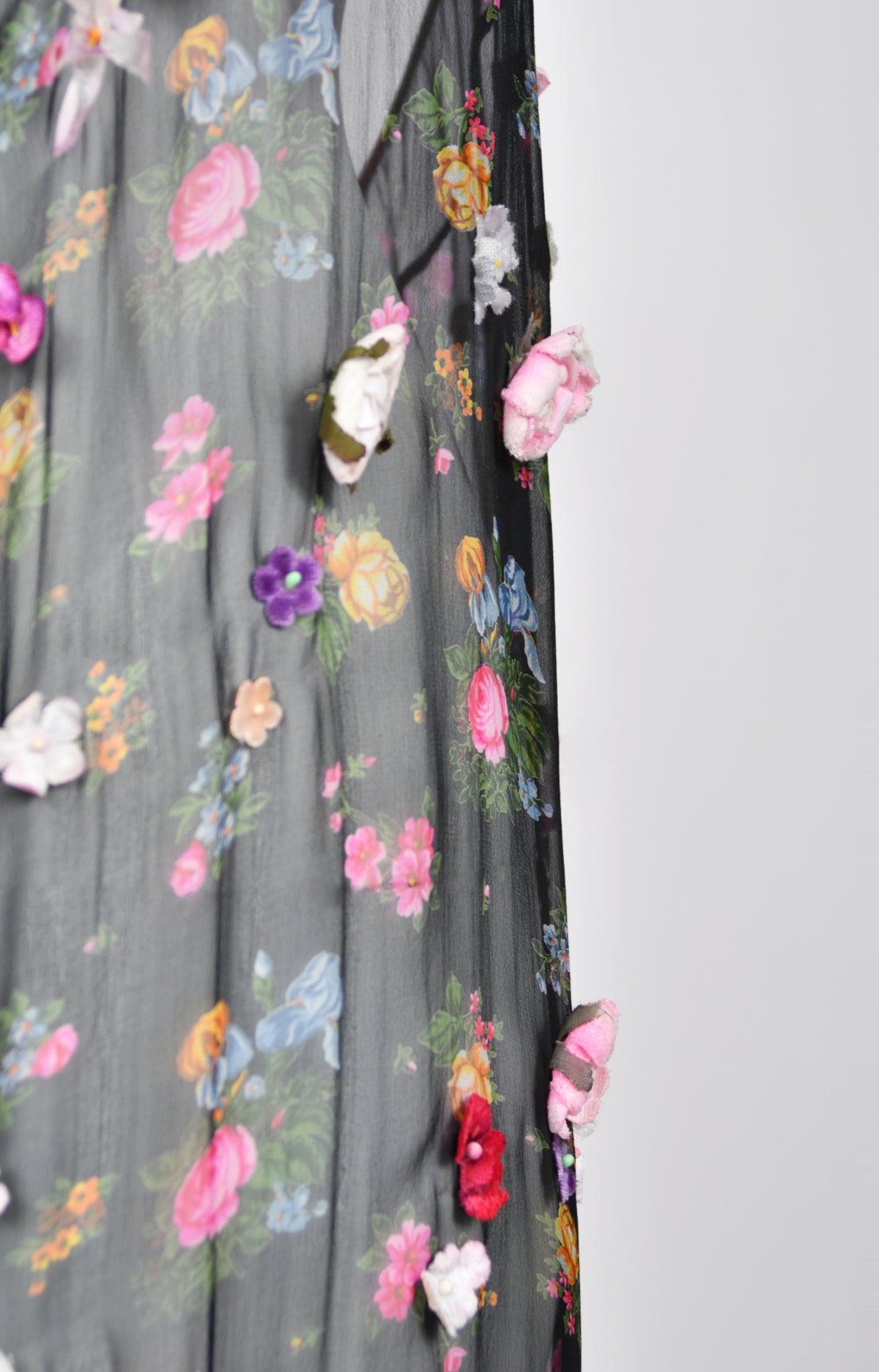 1999 Dolce &amp; Gabbana Sheer Appliqué Floral Silk Built-In Bra Slip Dress