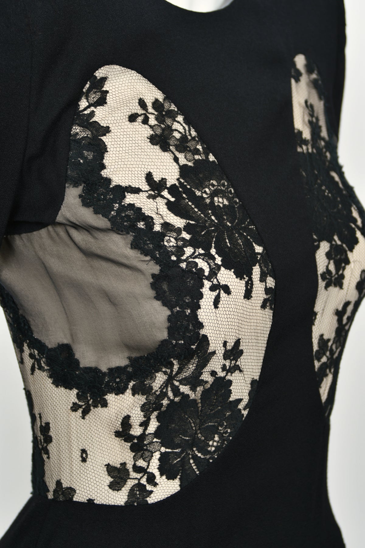 2010 Alexander McQueen Lifetime Black Crepe &amp; Sheer Illusion Lace High-Low Gown