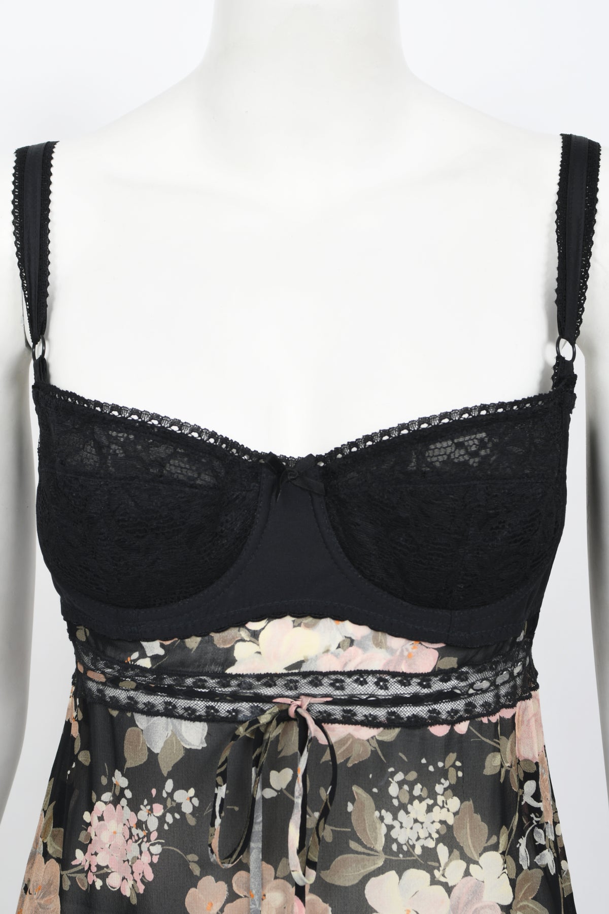 1997 Dolce &amp; Gabbana Sheer Floral Chiffon &amp; Lace Built-In Bra Slip Dress