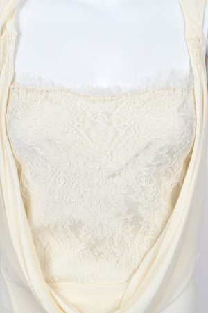 2005 John Galliano Ivory Sheer Silk Chiffon & Chantilly Lace Draped Halter Bias-Cut Gown