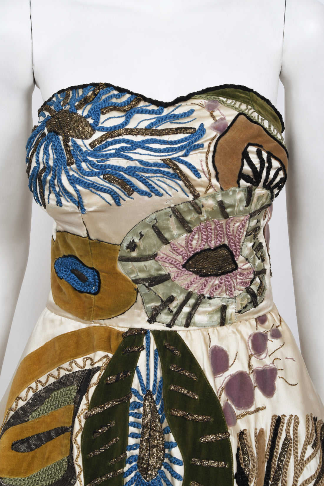 1950's Emilio Schuberth Italian Couture 'Under The Sea' Motif Satin Gown