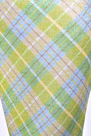2000 John Galliano Metallic Plaid Lurex Knit Bias-Cut Maxi Dress w/ Matching Cardigan