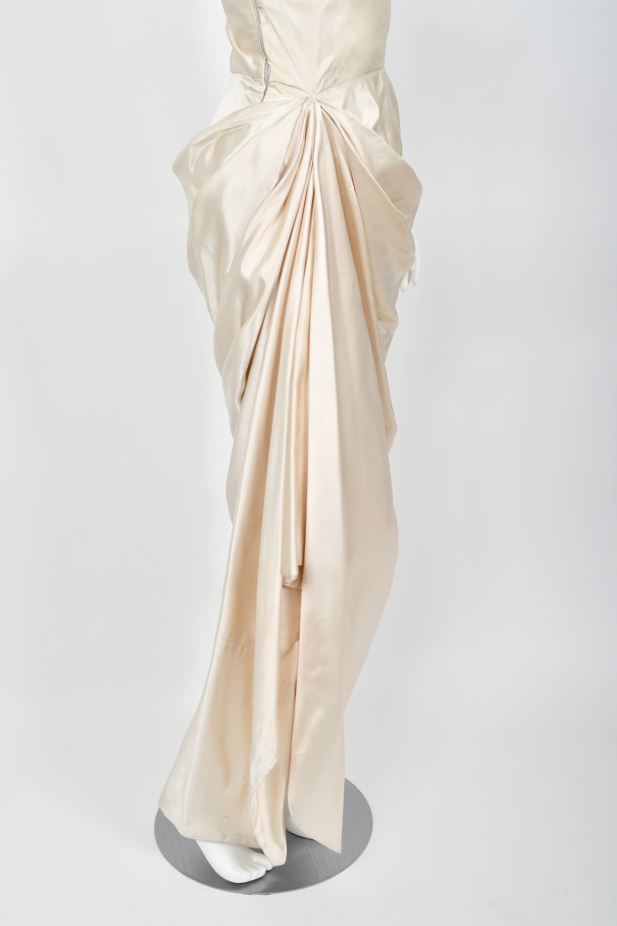 1949 Jeanne Lanvin Haute Couture Ivory Silk Satin Strapless Draped Bridal Gown