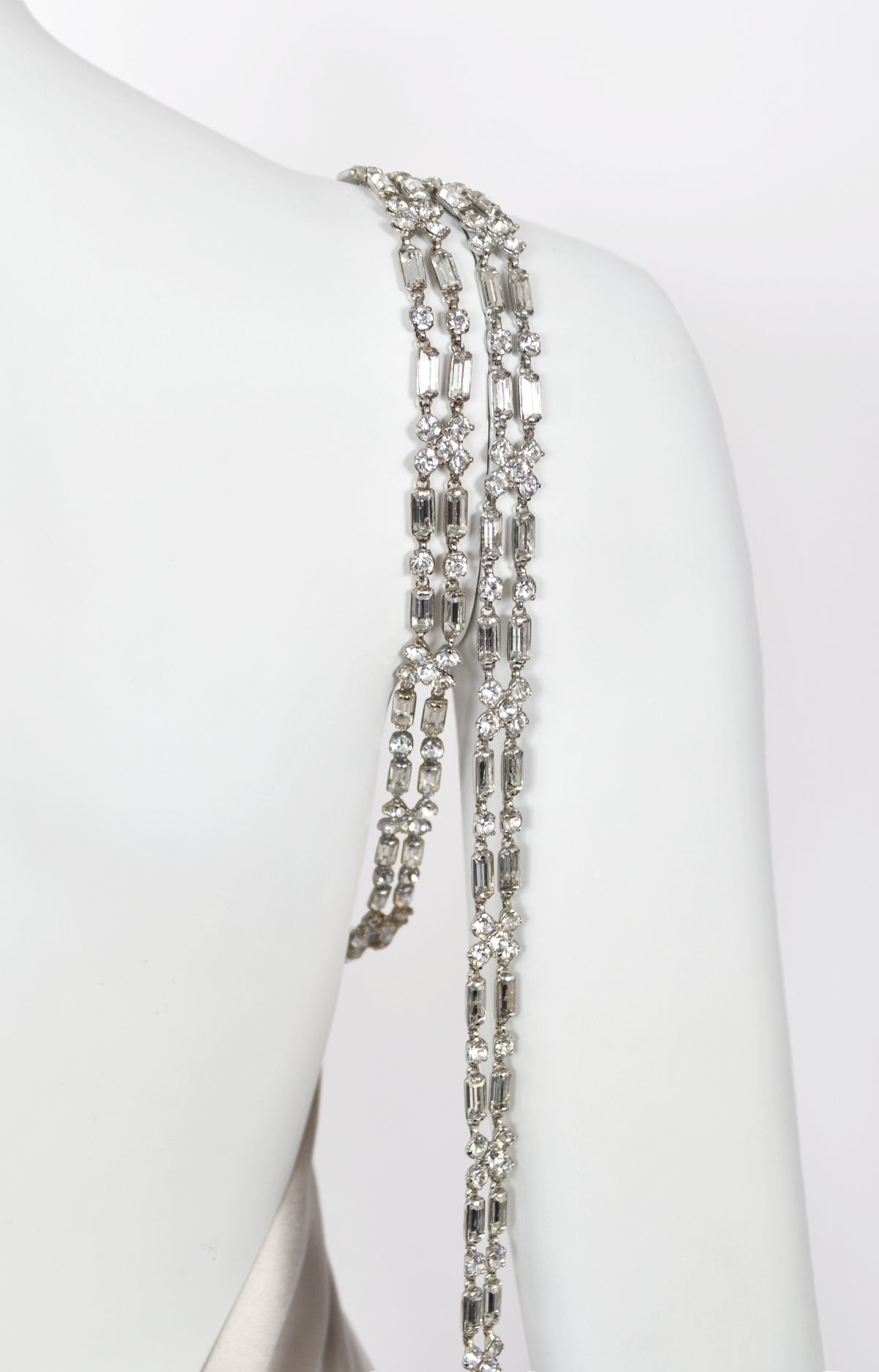 2006 Dsquared2 Platinum Silk Jeweled Backless Trained Glamour Gown