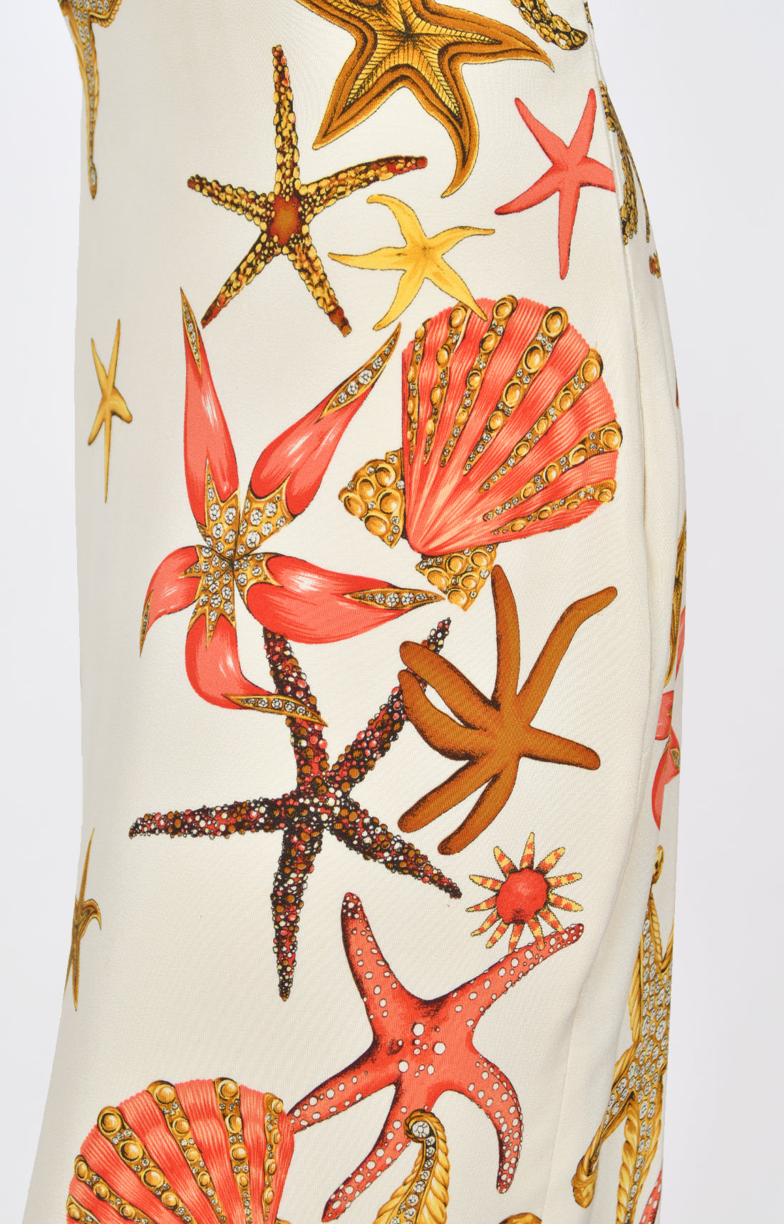 1992 Gianni Versace Iconic Crystal Beaded &#39;Seashell&#39; Print Silk Hourglass Gown