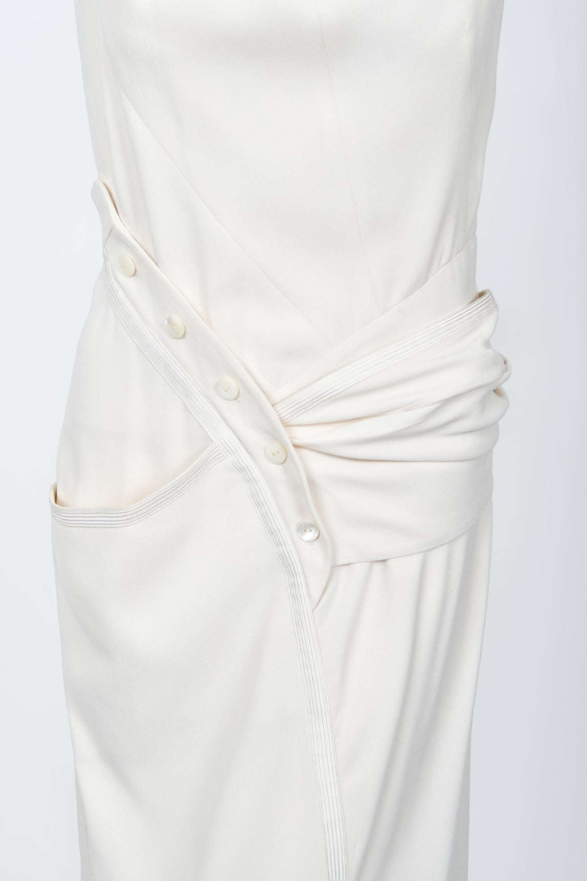 2000 Christian Dior by John Galliano Ivory Crepe Cut-Out Asymmetric Draped Dress