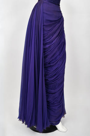 1950's Gigliola Curiel Couture Pleated Purple Silk Chiffon Strapless Goddess Gown