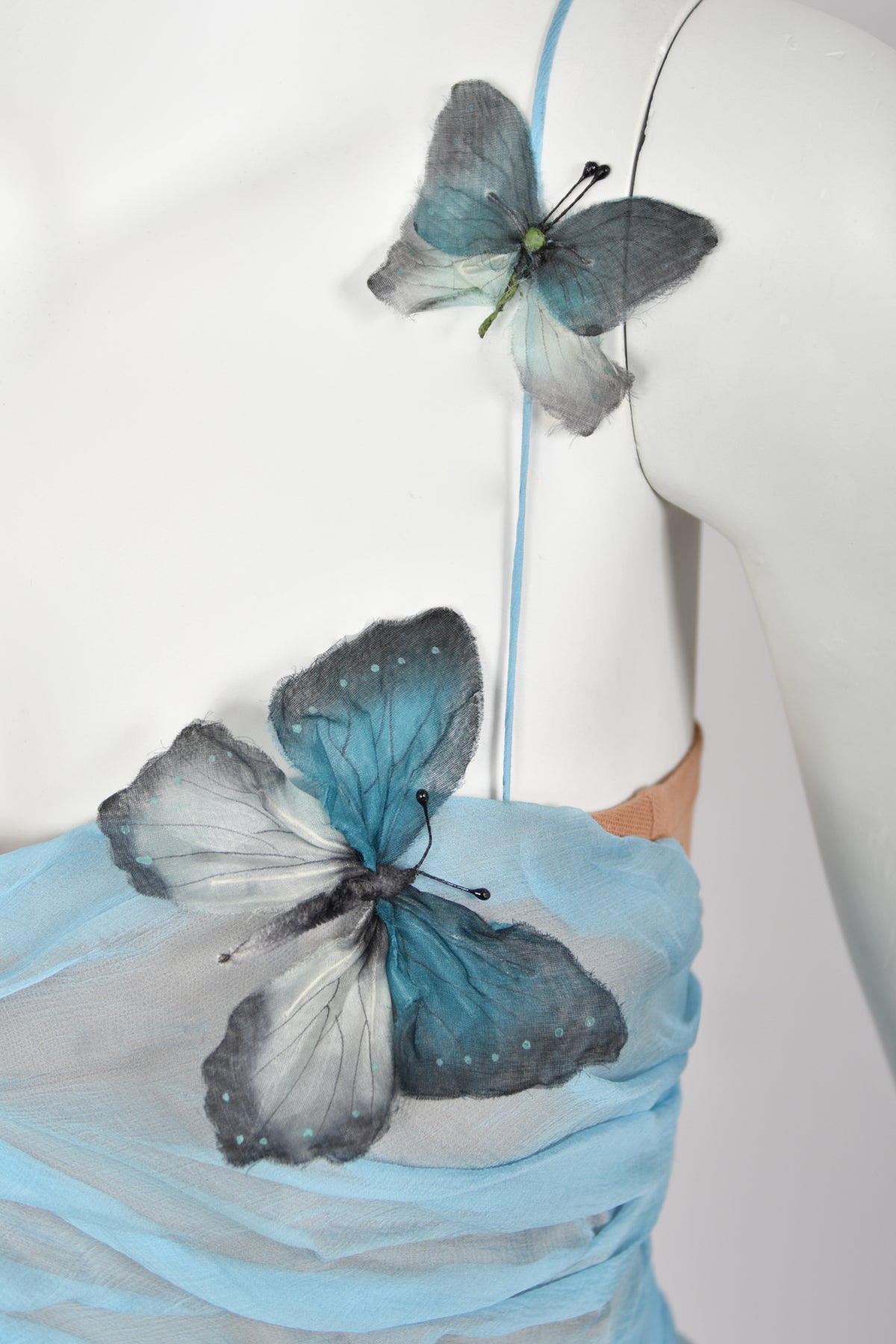 1998 Dolce &amp; Gabbana &#39;Stromboli Collection&#39; Hand-Painted Butterflies Blue Silk Corset Gown