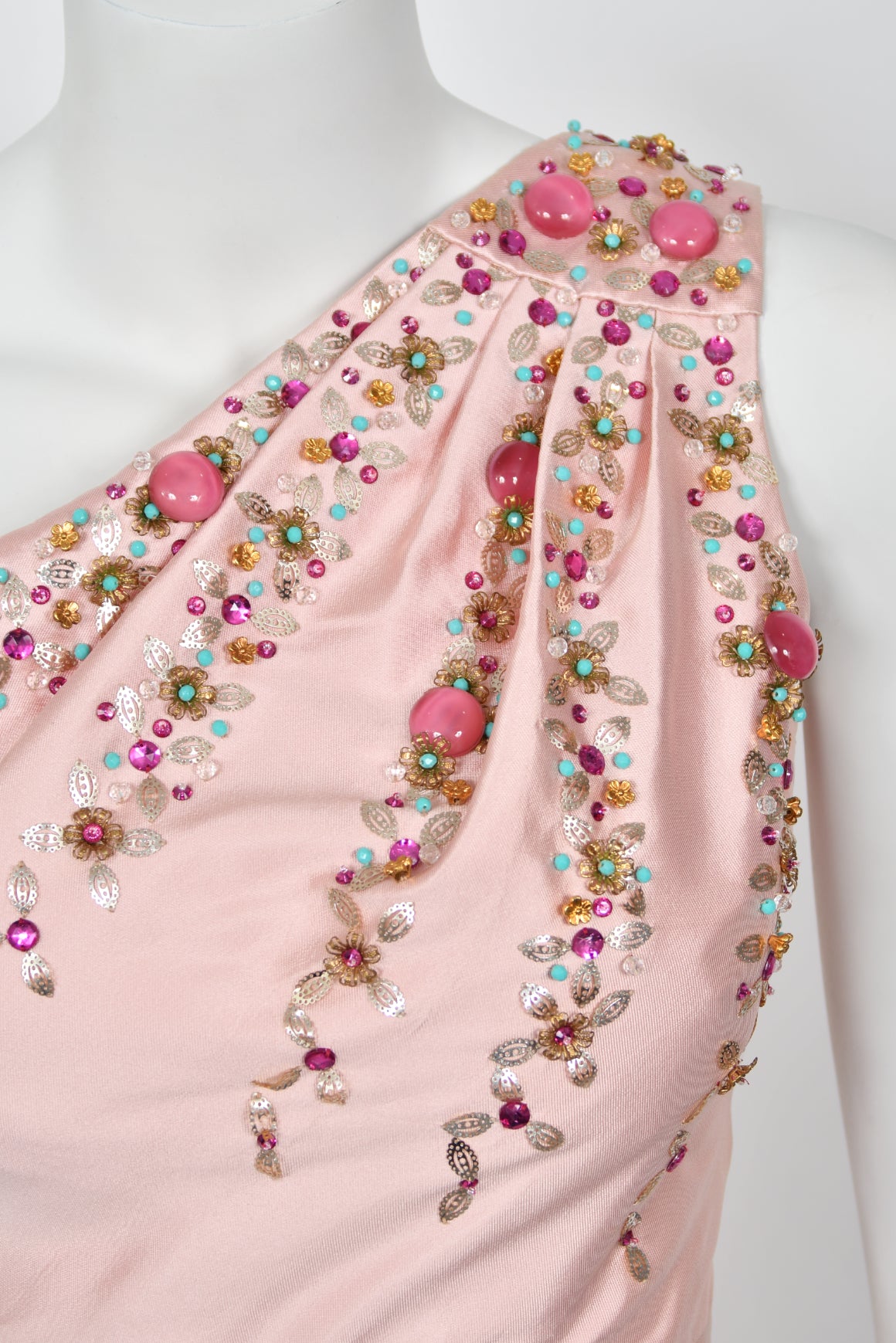 2007 Christian Dior by John Galliano Beaded Pink Silk Asymmetric Sculptural Gown