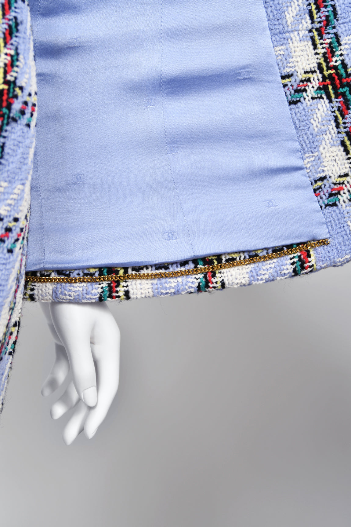 1995 Chanel by Karl Lagerfeld Runway Periwinkle Plaid Wool Barbie Jacket &amp; Skirt