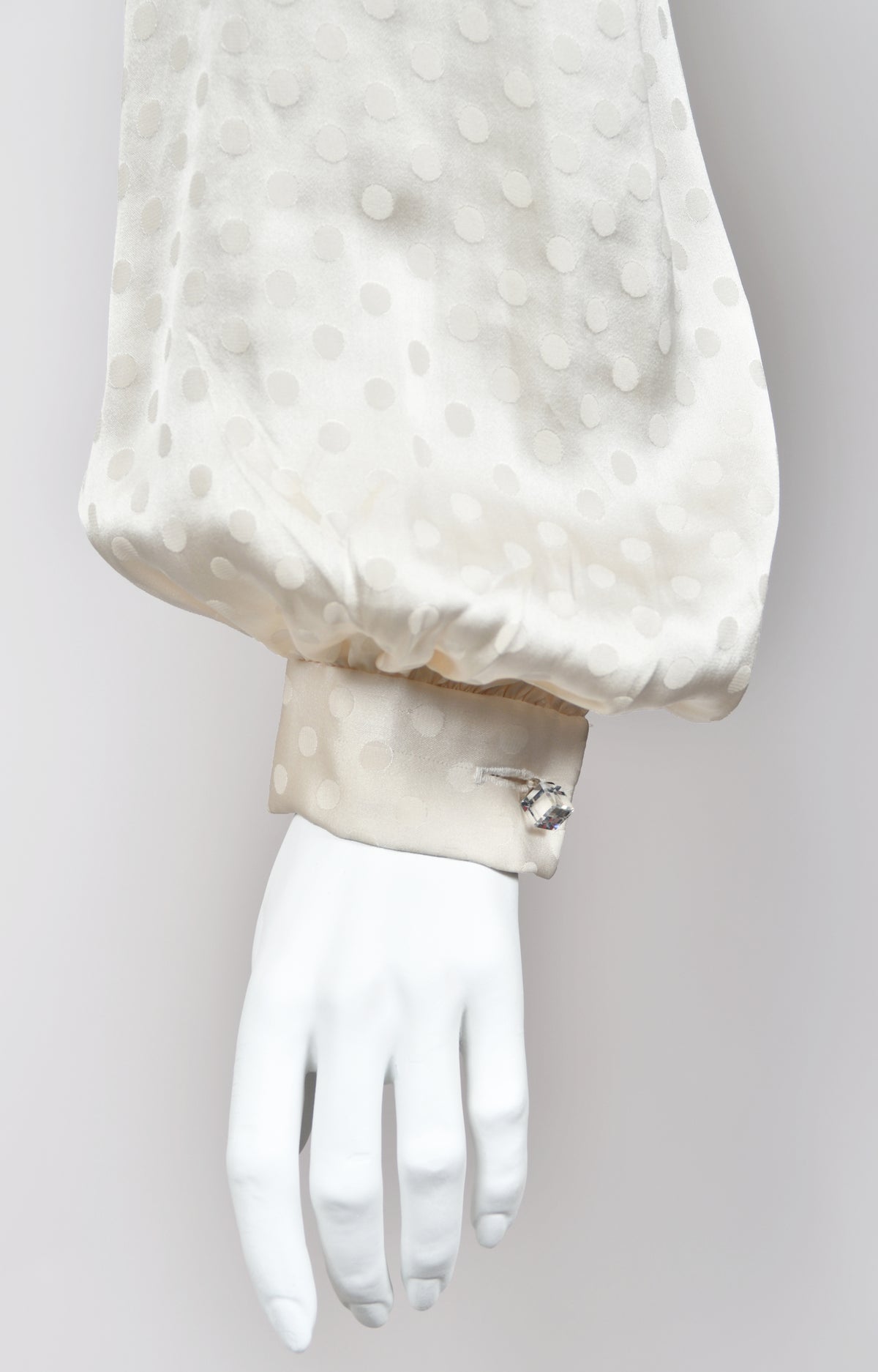 1974 Thea Porter Couture Beaded Sequin Seashells Ivory Silk Billow-Sleeve Trained Gown