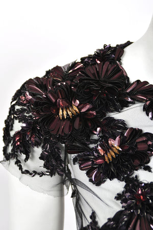 2012 Gucci Runway Editorial Heavily Embellished Sequin Sheer Black Pleated Tulle Gown