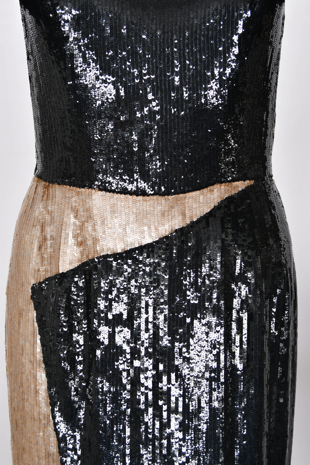 1985 Geoffrey Beene Documented Black &amp; Gold Fully-Sequin &#39;Cindy Crawford&#39; Gown