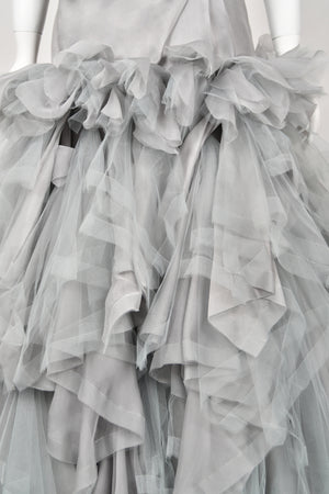 2013 Oscar de la Renta Dove-Grey Silk Strapless Bustier Tiered Tulle Gown w/Tags