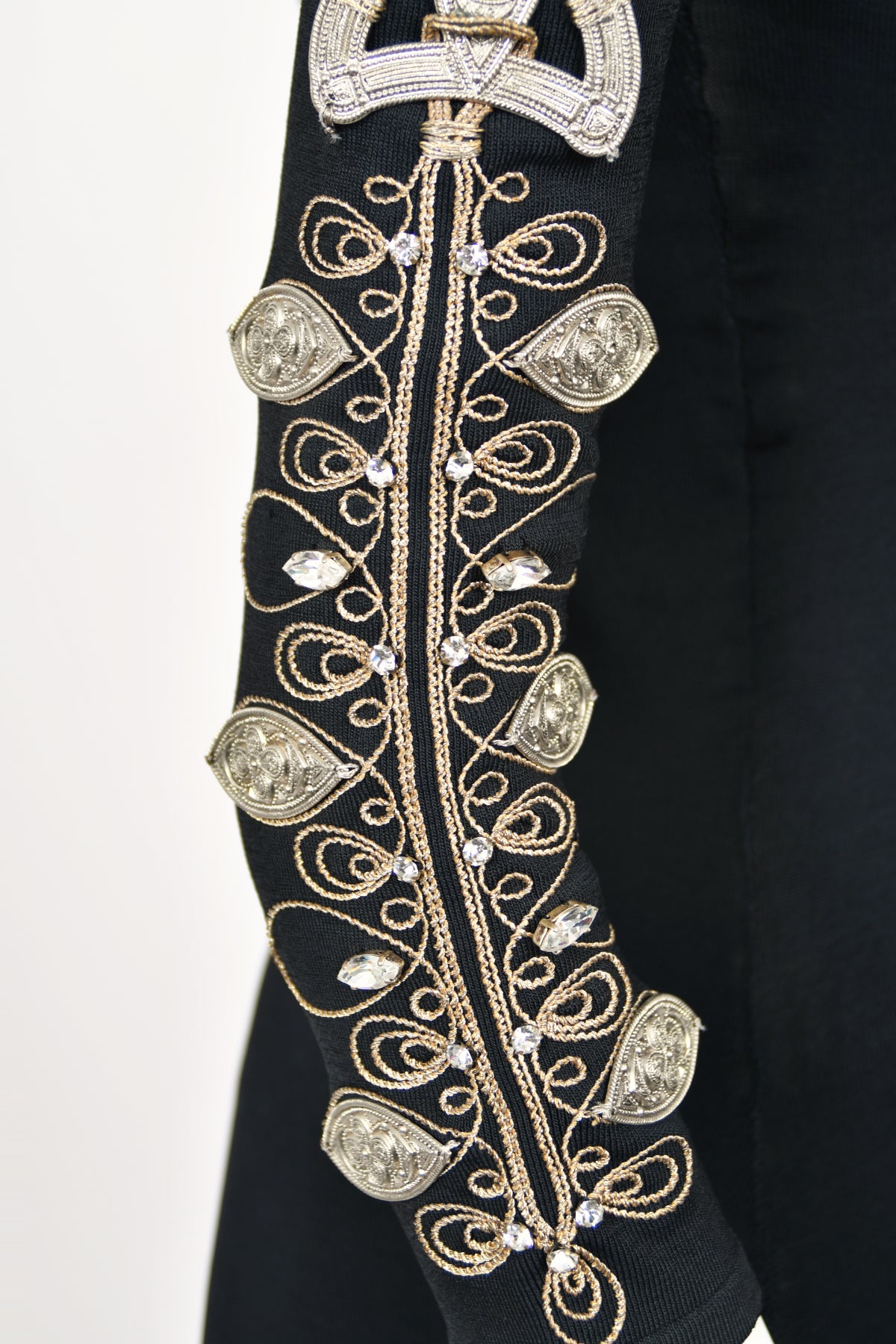 1994 Christian Dior Runway Metallic Embroidered Black Stretch Silk One-Sleeve Hourglass Dress