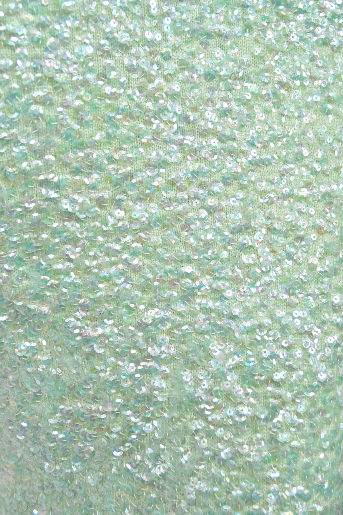 1960's Gene Shelly Seafoam Fully- Sequin Stretch Knit Beaded Collar Hourglass Gown