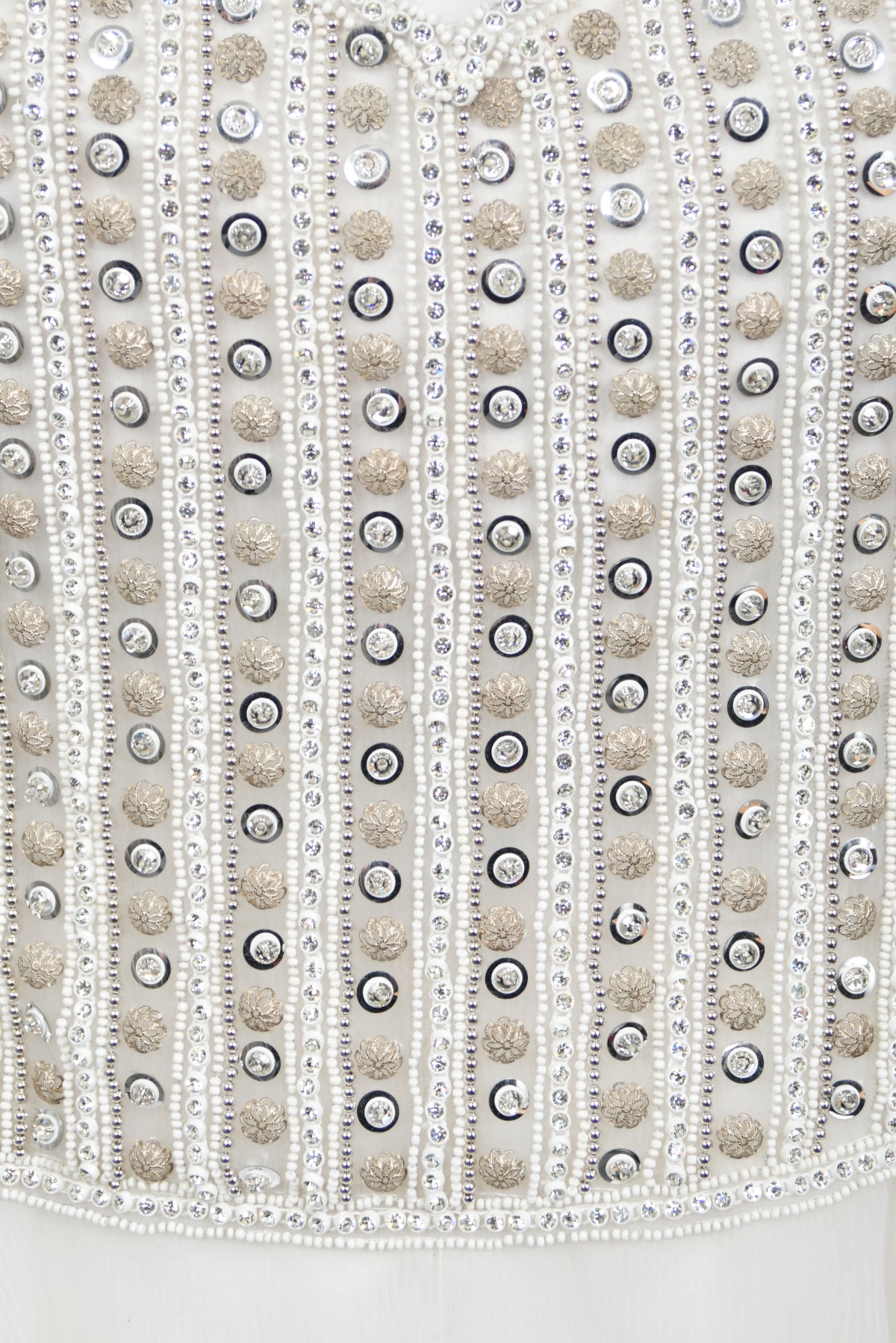 1972 Christian Dior Couture White Beaded Sheer Silk Billow-Sleeve Bridal Gown w/ Matching Veil