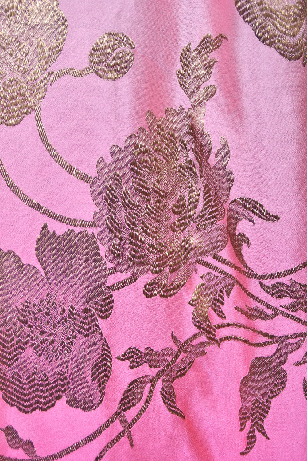 1950’s Philip Hulitar Couture Metallic Floral Ombré Pink Silk Satin Appliquéd Strapless Gown