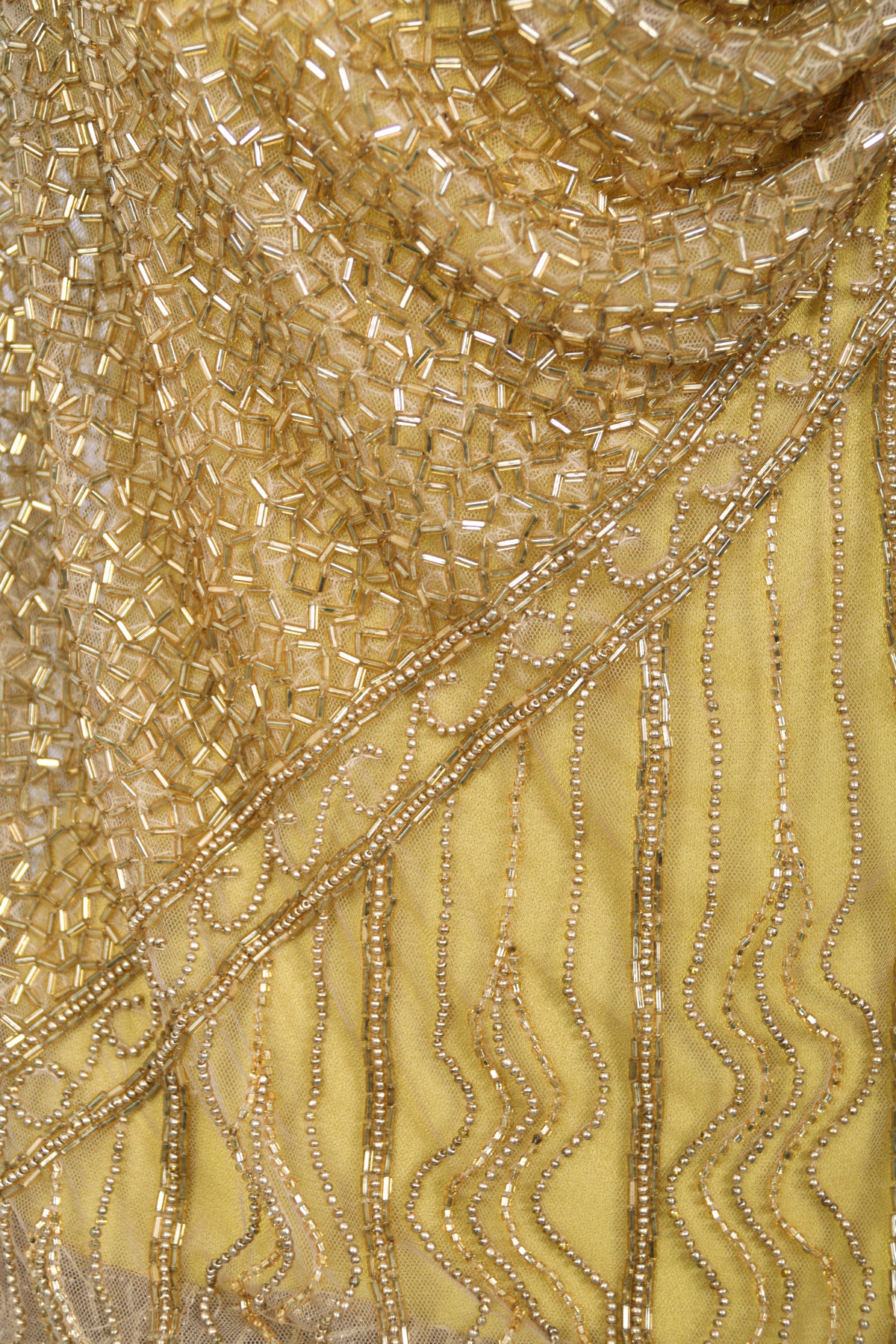 1992 Bob Mackie Runway Metallic Gold Fully-Beaded Halter High Slit 'Flapper' Dress